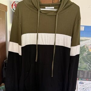 Pink n' Style Men's Zip-Up Hoodie Sweater - Olive, White & Black